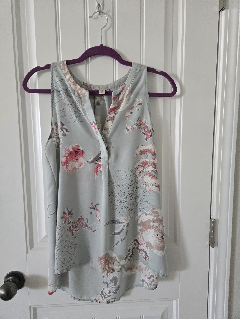 Lila Rose Floral Split-Neck Camisole in Light Blue and Pink